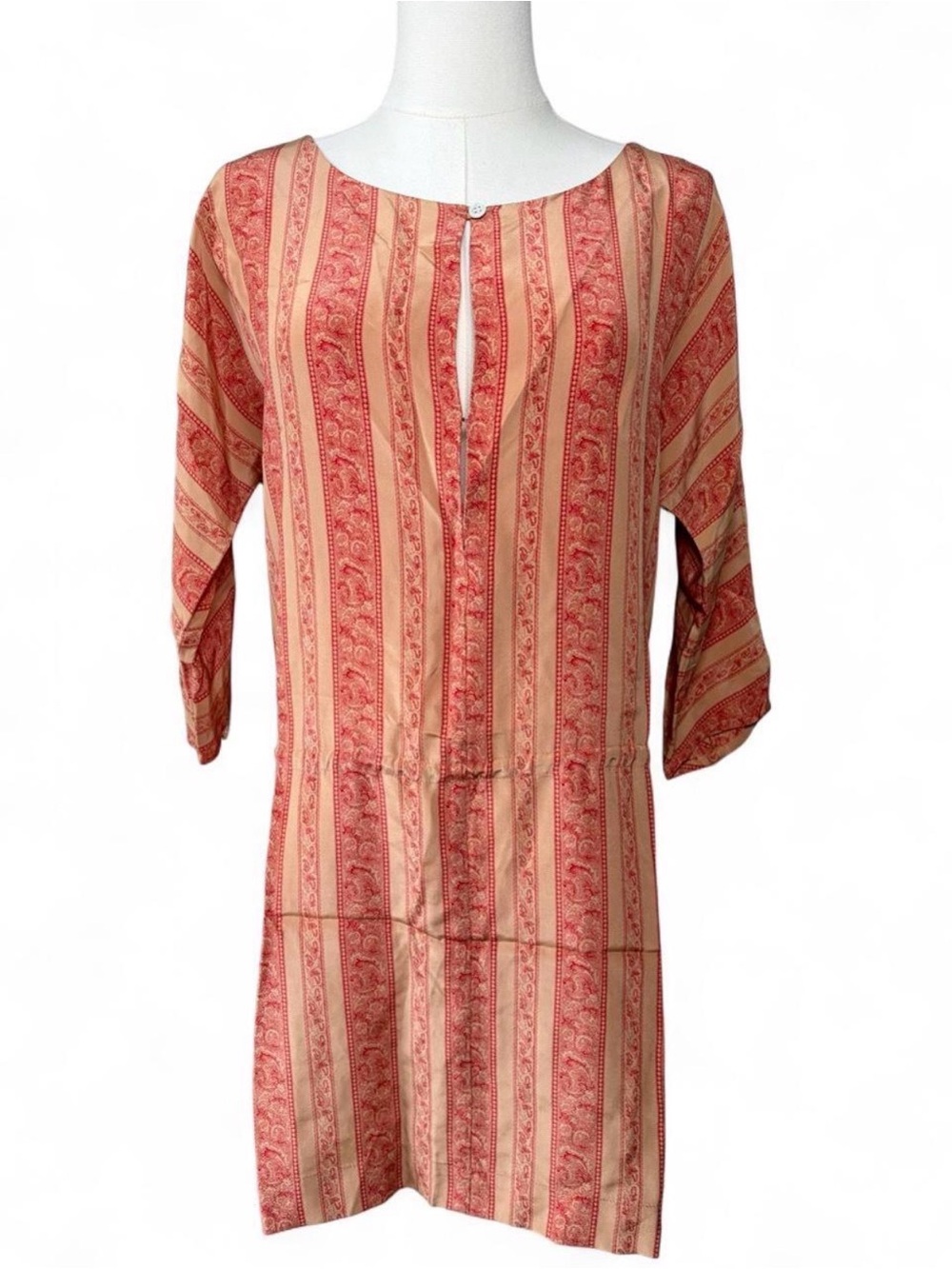 Elizabeth & James 100% Silk Terracota/Red Dolman Sleeve Paisley Print Tunic Top
